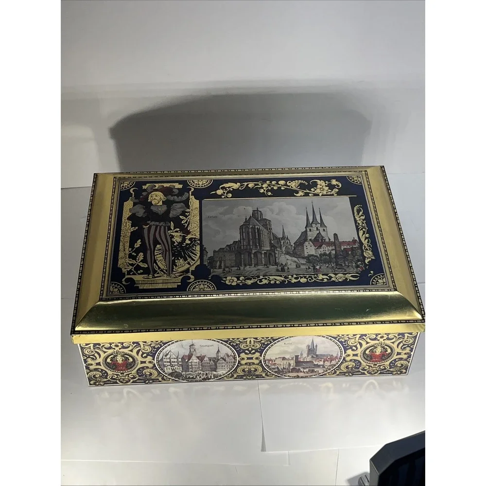 Henry Lambertz GMBH‎ & Co Tin Biscuit Box Hinged Chest 1998 Aachen Germany 14.5